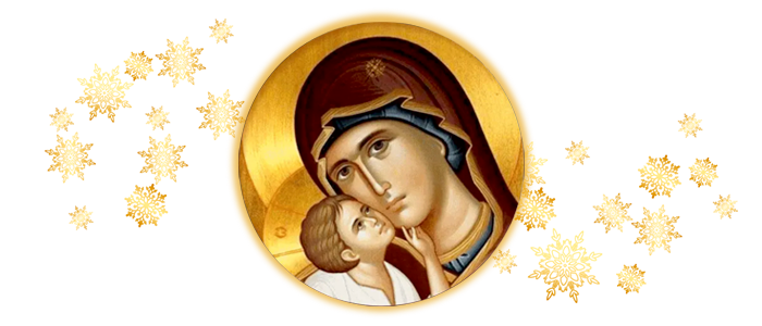 En médaillon : illustration de la Vierge Marie avec l'Enfant-Jésus